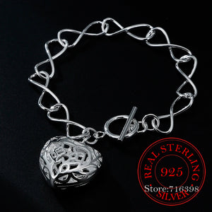925 Sterling Silver Heart Charms Bracelet for Women