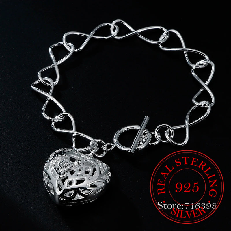 925 Sterling Silver Heart Charms Bracelet for Women