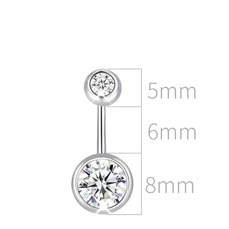 925 Silver Belly Button Ring Double Zircon Body Jewelry Navel Piercing