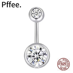 925 Silver Belly Button Ring Double Zircon Body Jewelry Navel Piercing