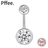 925 Silver Belly Button Ring Double Zircon Body Jewelry Navel Piercing