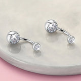 925 Silver Belly Button Ring Double Zircon Body Jewelry Navel Piercing