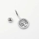 925 Silver Belly Button Ring Tree Barbell Navel Bar Zircon Stones Jewelry