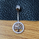 925 Silver Belly Button Ring Tree Barbell Navel Bar Zircon Stones Jewelry