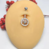 925 Silver Belly Button Ring Tree Barbell Navel Bar Zircon Stones Jewelry