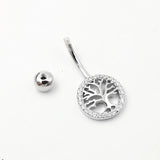 925 Silver Belly Button Ring Tree Barbell Navel Bar Zircon Stones Jewelry