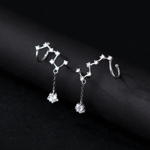 925 Sterling Silver Big Dipper Ear Cuffs Star Zircon Earrings