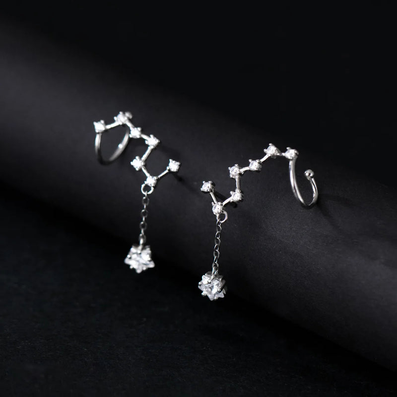 925 Sterling Silver Big Dipper Ear Cuffs Star Zircon Earrings
