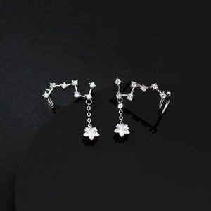925 Silver Big Dipper Ear Cuffs Star Zircon Earrings