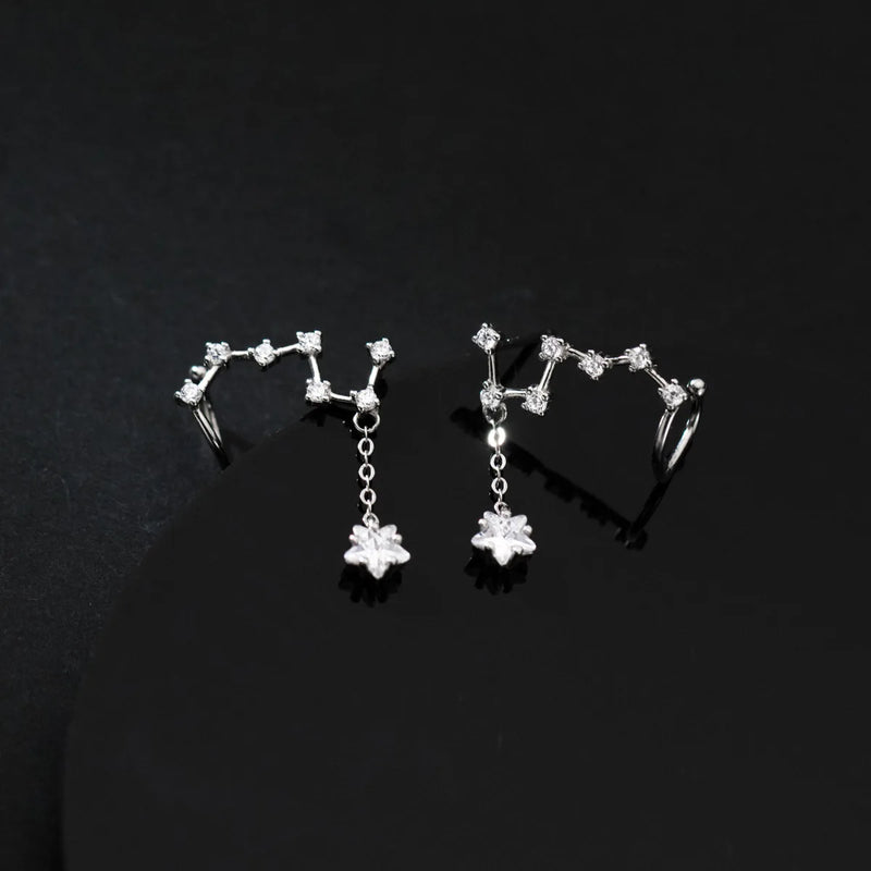 925 Silver Big Dipper Ear Cuffs Star Zircon Earrings