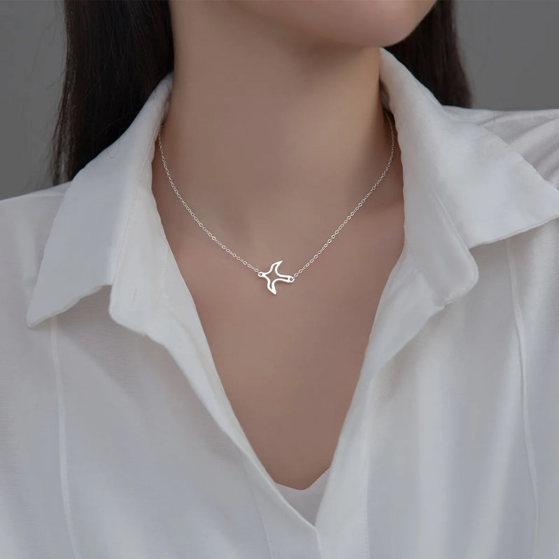 925 Silver Bird Necklace Choker for Women Summer Jewelry