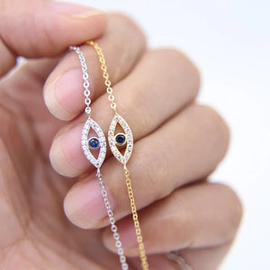 925 Silver Evil Eye Micro Pave Cz Charm Bracelet