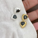 925 Silver Zircon Heart Stud Earrings Vintage Jewelry Women Girls