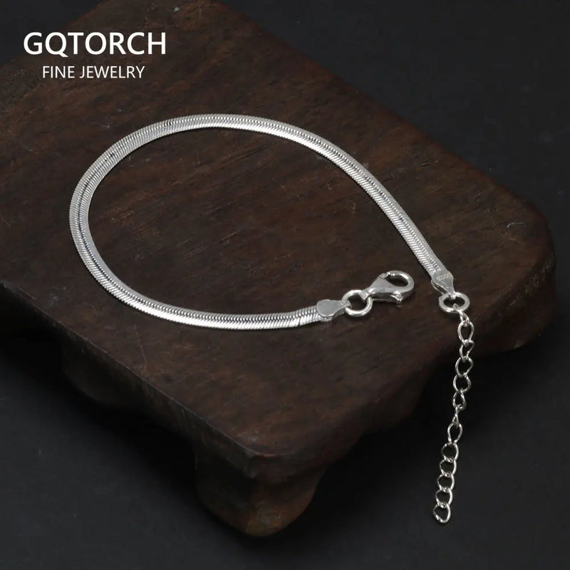 925 Silver Blade Snake Chain Bracelet 4" Extension Jewelry Gift