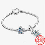 925 Sterling Silver CZ Stars Dazzling Ice Pendant Charms Bracelet Jewelry