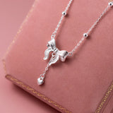 925 Silver Bowknot Chain Pendant Necklace Heart Tassel Fine Jewelry