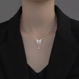 925 Silver Bowknot Chain Pendant Necklace Heart Tassel Fine Jewelry