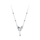 925 Silver Bowknot Chain Pendant Necklace Heart Tassel Fine Jewelry