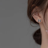 925 Silver Bowknot Stud Earrings Sweet Butterfly Jewelry