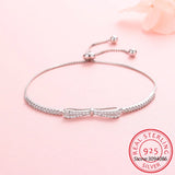 925 Silver Bowknot Bracelet Zircon Tennis Hard Bracelet Wedding Party Jewelry
