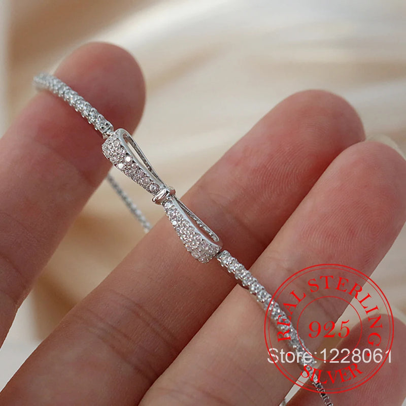 925 Silver Bowknot Zircon Tennis Bracelet for Women