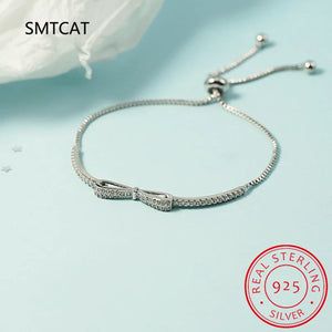 925 Silver Bowknot Zircon Tennis Bracelet Wedding Jewelry