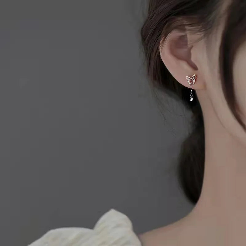 925 Silver Bowknot Tassel Earrings Hypoallergenic Jewelry