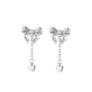 925 Silver Bowknot Tassel Earrings Hypoallergenic Jewelry