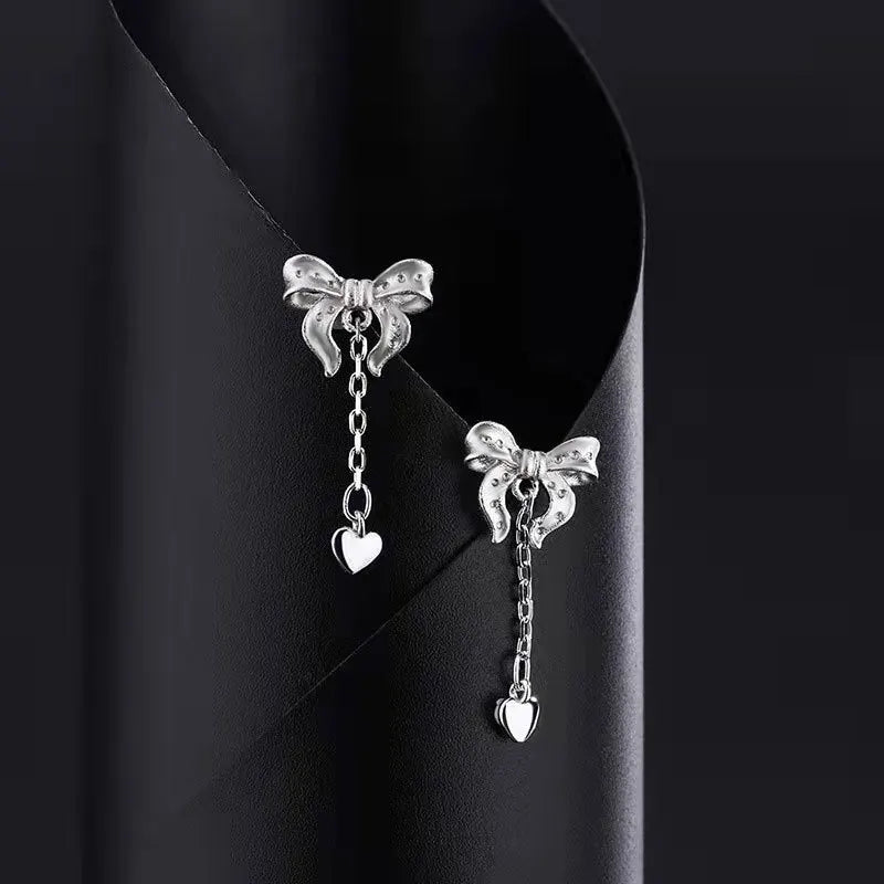 925 Silver Bowknot Tassel Earrings Hypoallergenic Jewelry