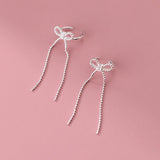925 Sterling Silver Bowknot Tassel Ear Cuffs Non-Pierced Cartilage Earrings