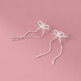 925 Sterling Silver Bowknot Tassel Ear Cuffs Non-Pierced Cartilage Earrings