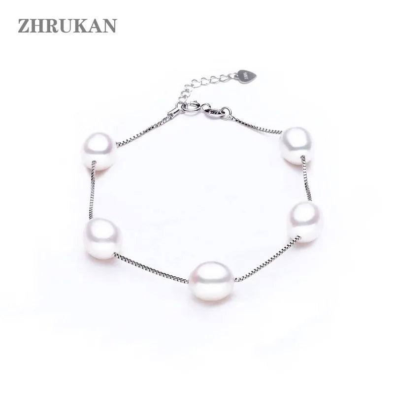 925 Silver Bracelet Natural Pearl Chain Women Jewelry Wedding Gift