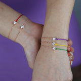 925 Silver Heart Charm Bracelet Red Pink Line String Rope Jewelry