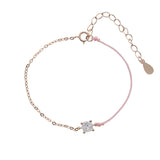 925 Silver Heart Charm Bracelet Red Pink Line String Rope Jewelry