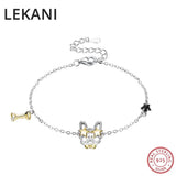 925 Silver Dog Animal Chain Charm Bracelet Star Crystals