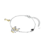 925 Silver Dog Animal Chain Charm Bracelet Star Crystals