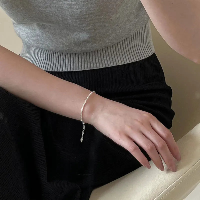 925 Silver Bracelet for Women Irregular Beads Bangle Jewelry