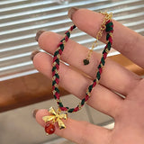 925 Silver Bracelet Red Agate Woven Hand Rope