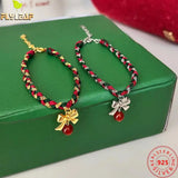 925 Silver Bracelet Red Agate Woven Hand Rope