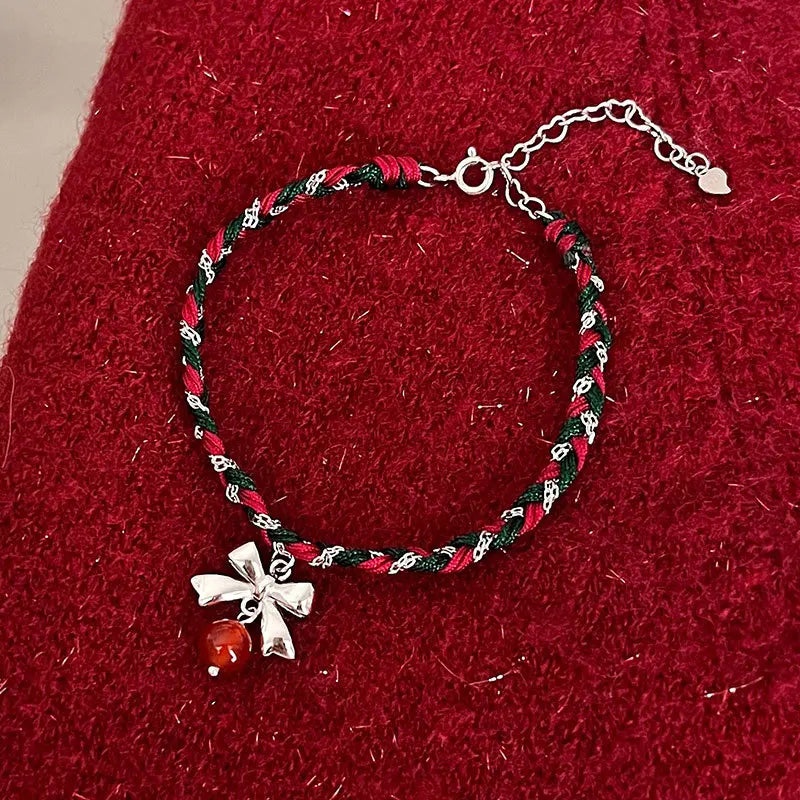 925 Silver Bracelet Red Agate Woven Hand Rope