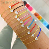 925 Silver Women's Bracelet Colorful String Heart CZ