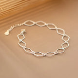 925 Silver Bracelet Women Twist Rhombus Glossy Fine Jewelry Bangles
