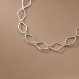 925 Silver Bracelet Women Twist Rhombus Glossy Fine Jewelry Bangles