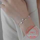 925 Sterling Silver Double Layer Chain Star Bead Bracelet