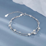 925 Sterling Silver Double Layer Chain Star Bead Bracelet