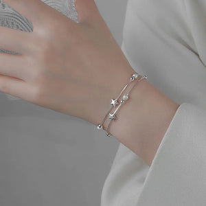 925 Sterling Silver Double Layer Chain Star Bead Bracelet