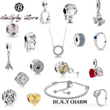 925 Silver Butterfly Pink Charms Tower Beads Necklace Pendant