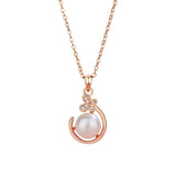 925 Silver Shell Pearl Butterfly Pendant Necklace Rose Plating Women