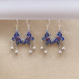 925 Silver Butterfly Tassel Earrings Enamel Ethnic Retro Long Piercing