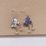 925 Silver Butterfly Tassel Earrings Enamel Ethnic Retro Long Piercing